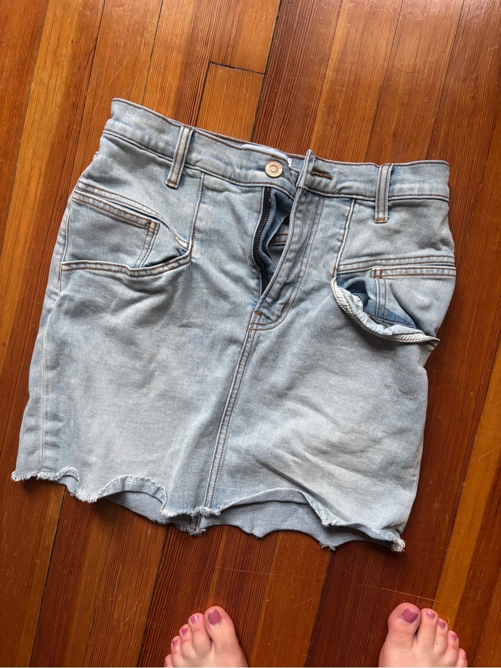 Current/Elliott Light Blue Distressed Denim Mini Skirt